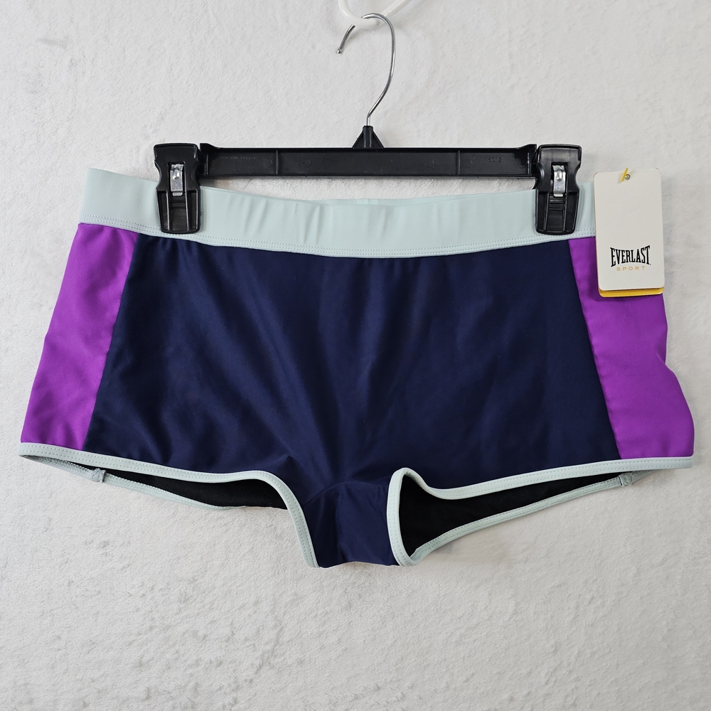 Everlast Sport Shorts Womens Size 12 Purple Navy Athletic Gym Elastic Stretch